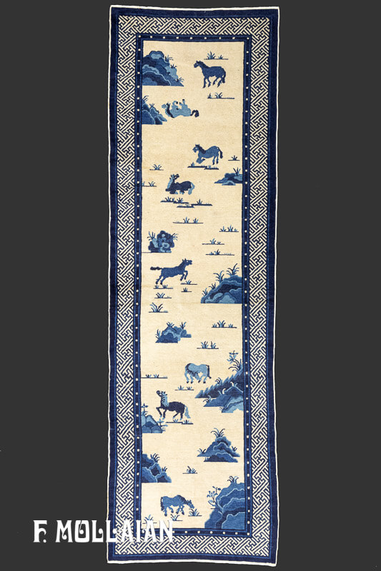 Antique Chinese Peking “Eight Horses (Bajun tu)” Runner Rug n°:53947737